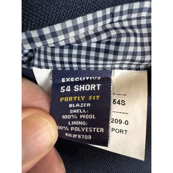 Stafford 54S Short Navy Blue 100% Wool Gold Button Mens Blazer Sport Coat Jacket - Picture 4 of 8
